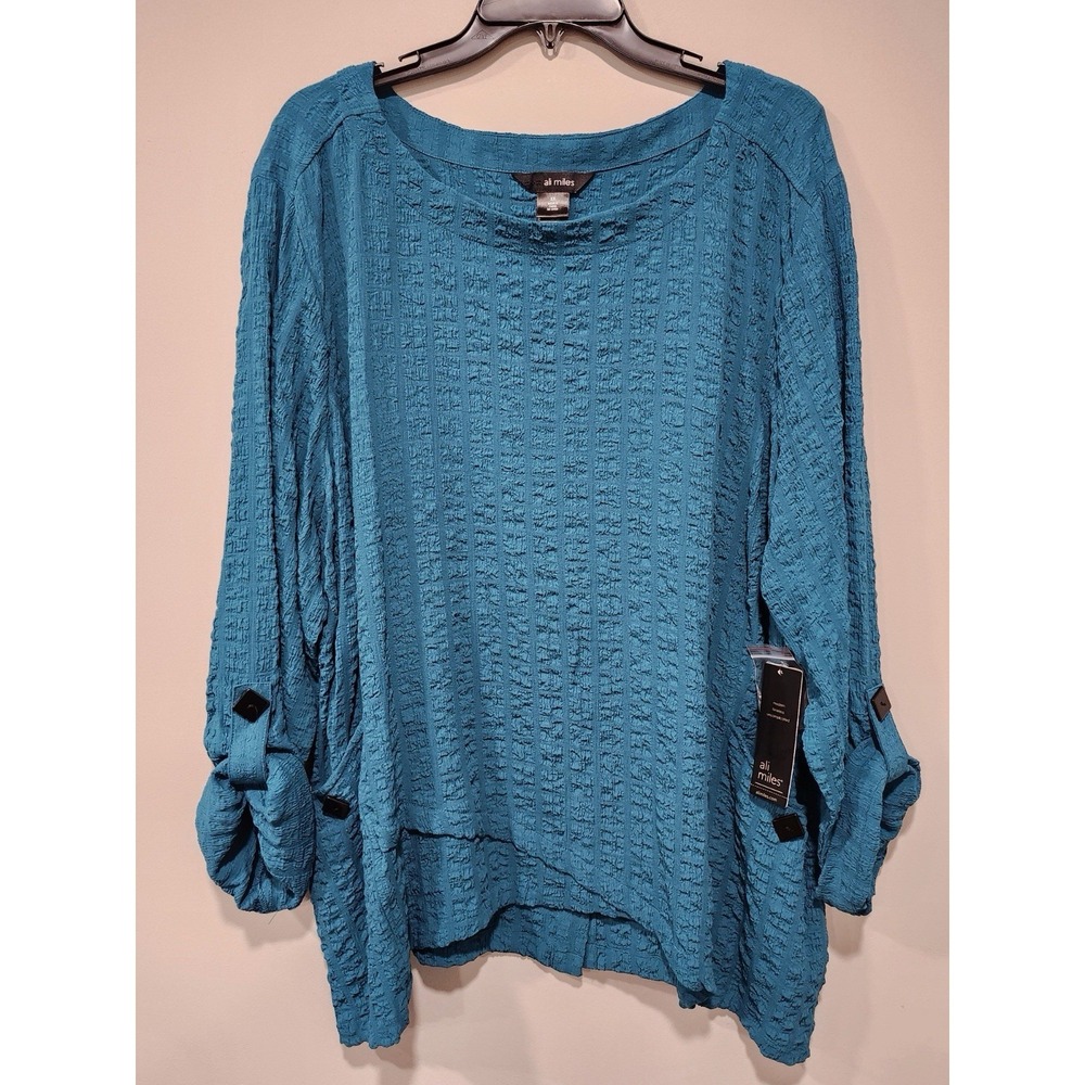 Ali Miles NWT Woman's 3xl Pockets Tunic Blouse Turquoise